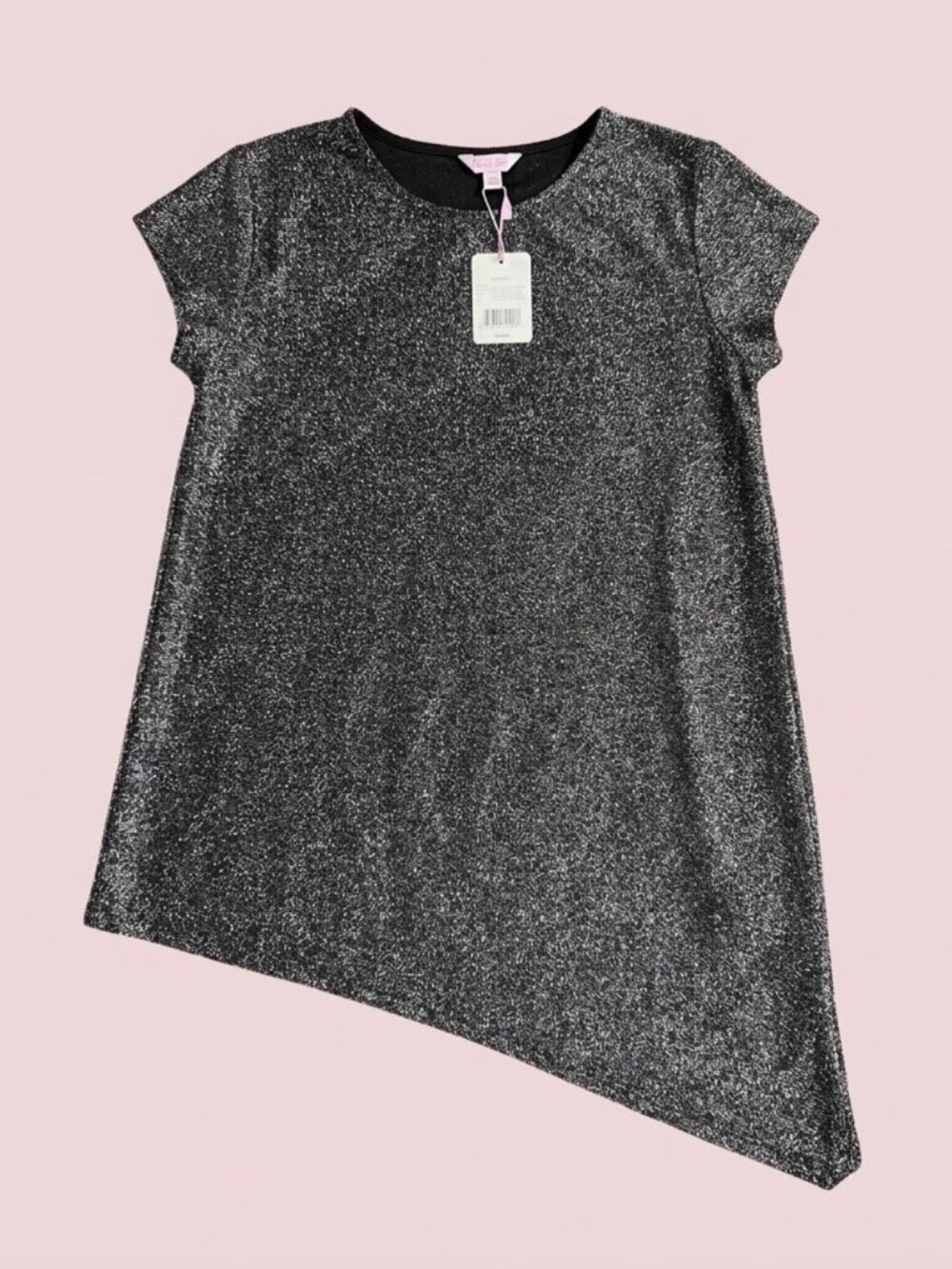 NWT Black Silver Metallic Sparkle Asymmetrical Tunic Top